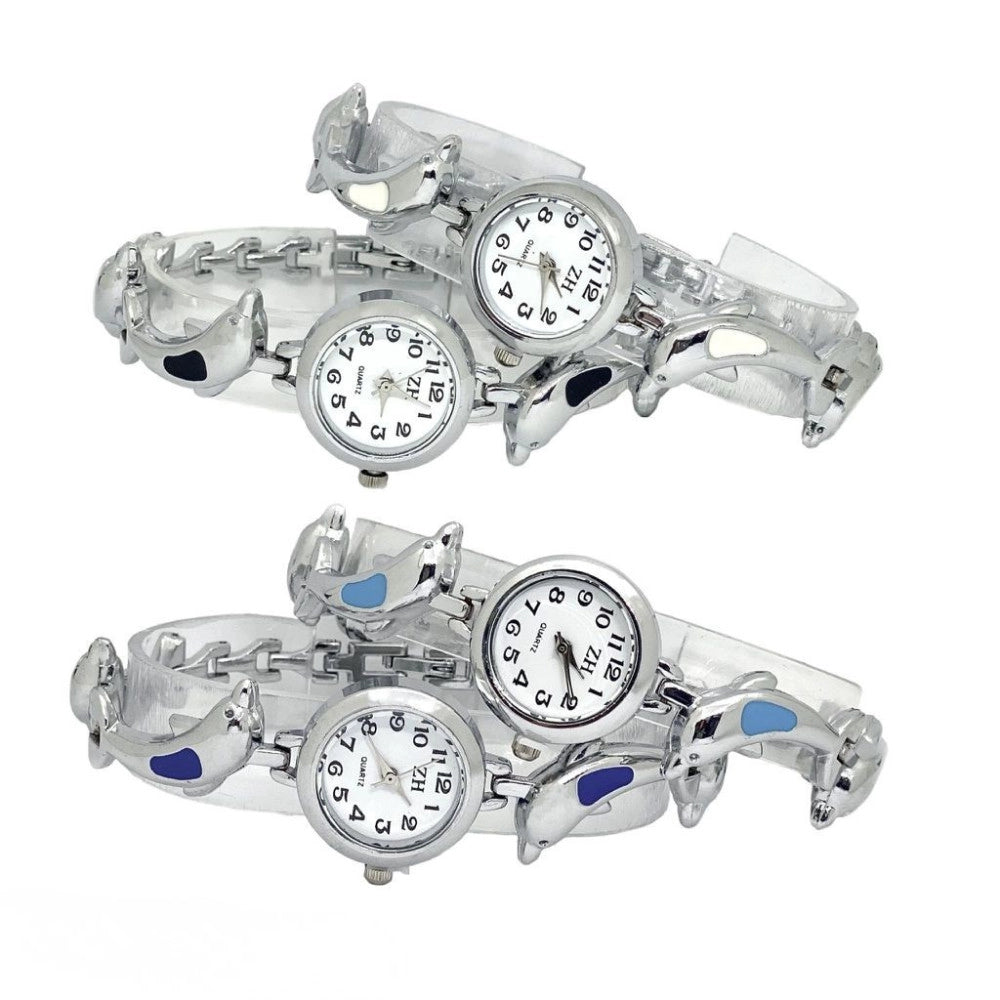 Trade Shop - Orologio Da Polso Bracciale Delfini Diametro 22 Mm Elegante Argento -