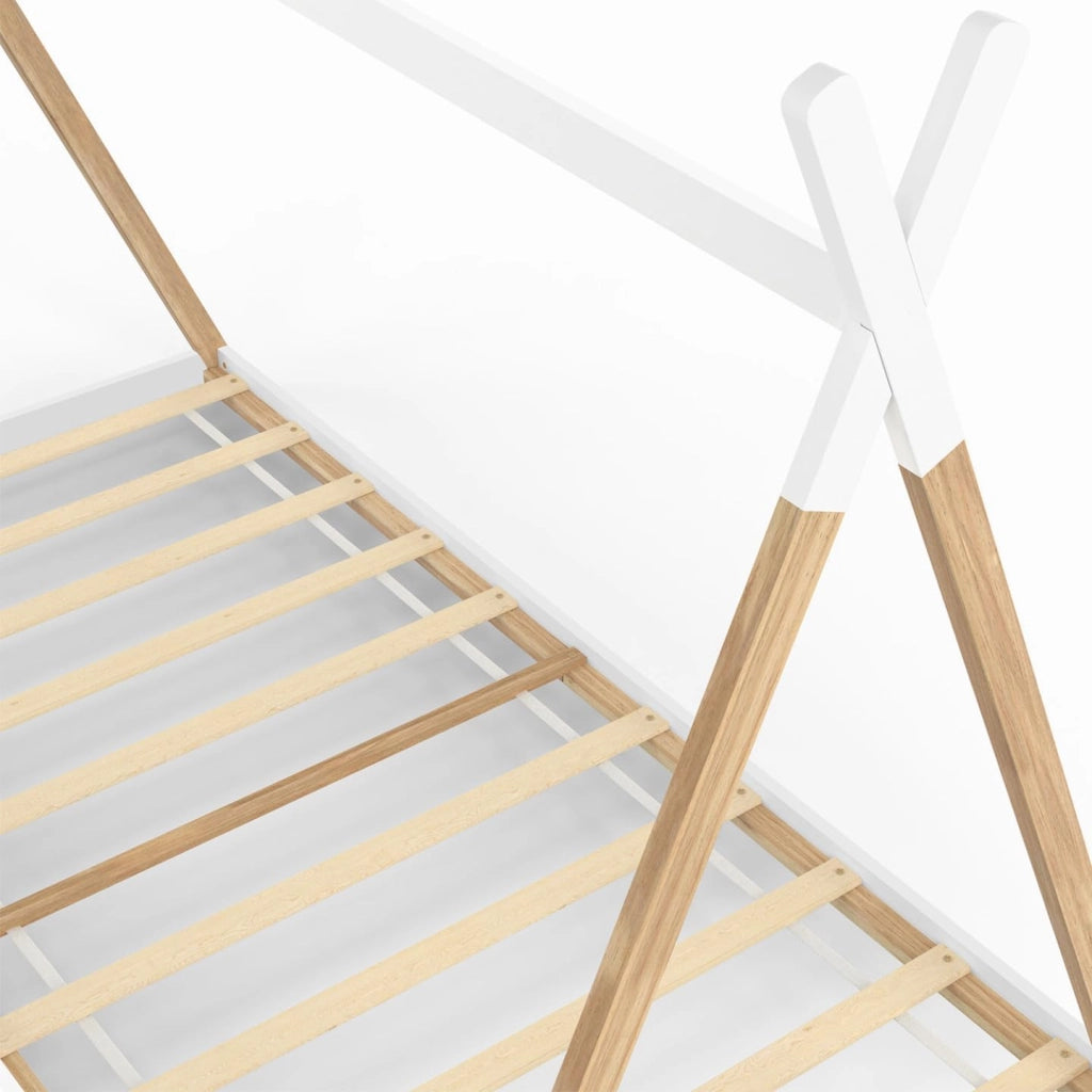 COME 90 x 190 CM letto teepee per bambini con base in legno e bianco