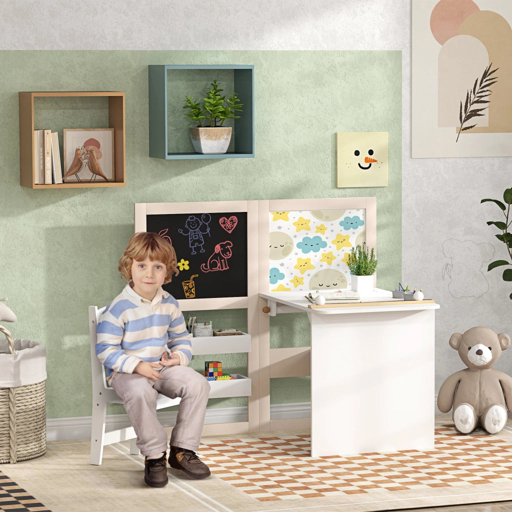 Tavolo da gioco per bambini con sedia e cavalletto pieghevole ¨C zephmum ¨C bianco