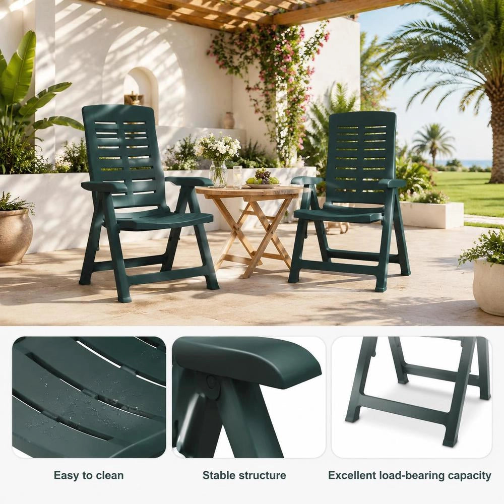 Adjustable Garden Chairs, 2 Pieces, Plastic, Green
