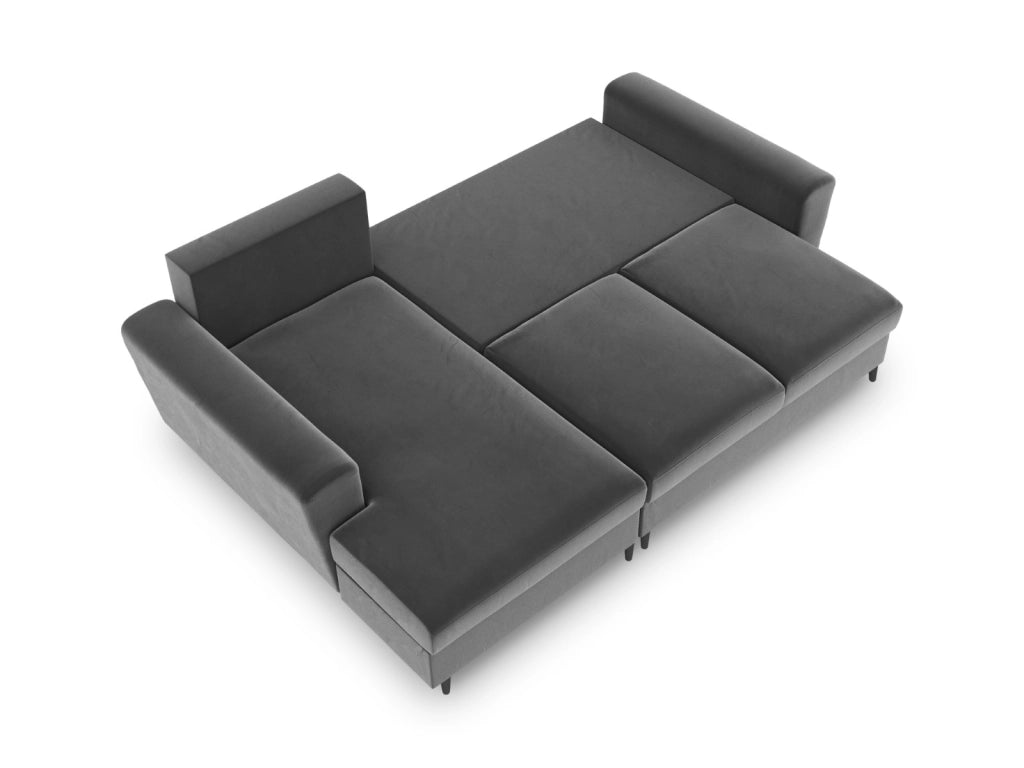 Cosmopolitan Design - Divano convertibile angolare sinistro con contenitore "Kyoto" 4 posti in velluto grigio chiaro 