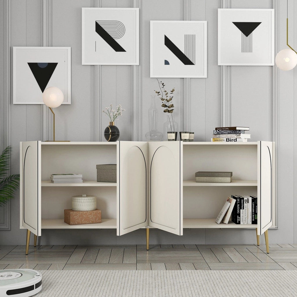 Madia Torno, Credenza 2 Ripiani, 180x35x80h cm Bianco Crema