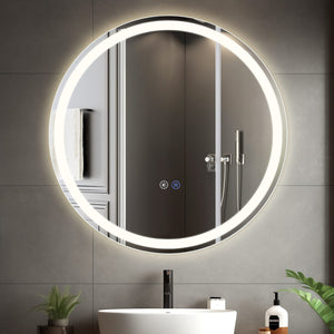 ZMH Specchio da bagno con funzione antiappannamento IP44 Rotondo Bianco Specchio da bagno variabile