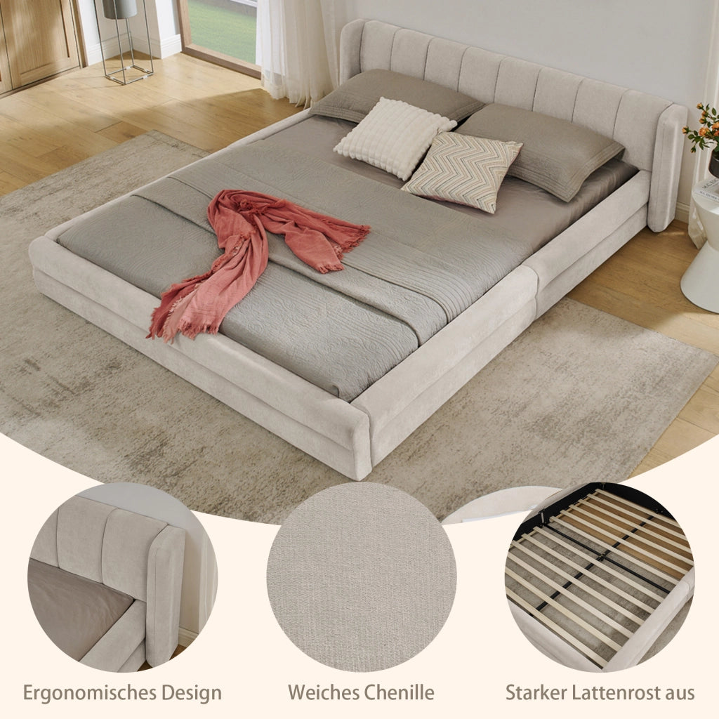 Letto 160x200 cm con testiera ergonomica; beige