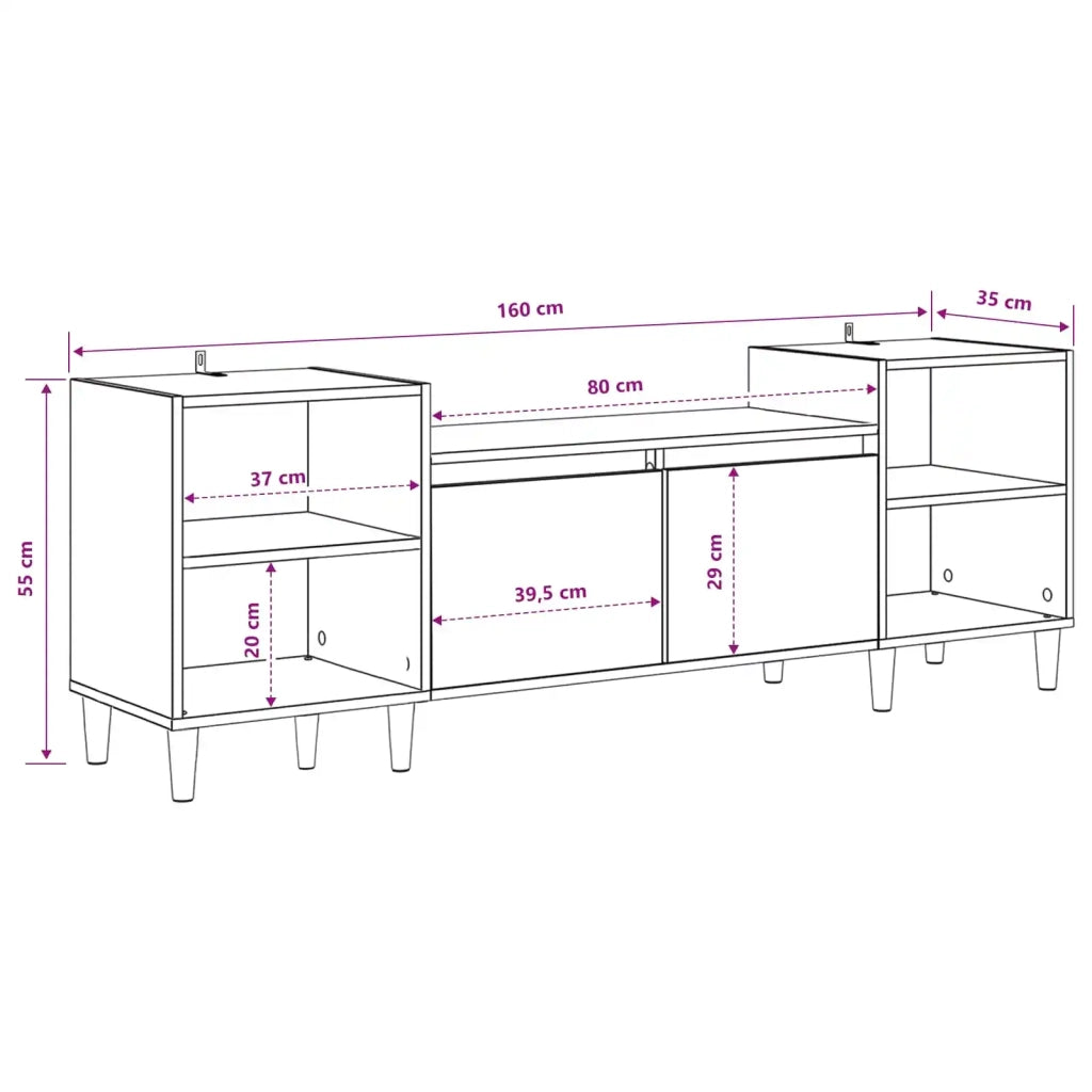 Mobile TV 160 x 35 x 55 cm Rovere Nero Legno ingegnerizzato 881026