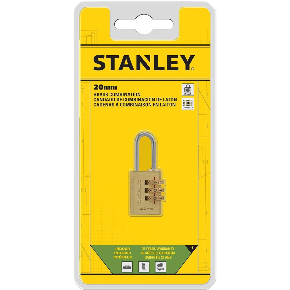 Stanley Lucchetto a Combinazione Arco 20 mm a 3 Cifre Corpo Ottone per Armadietti