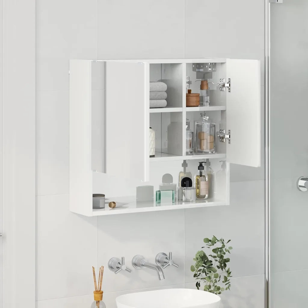 Mobiletto per specchio con porta Bianco Lucido 59 x 17 x 55 cm
