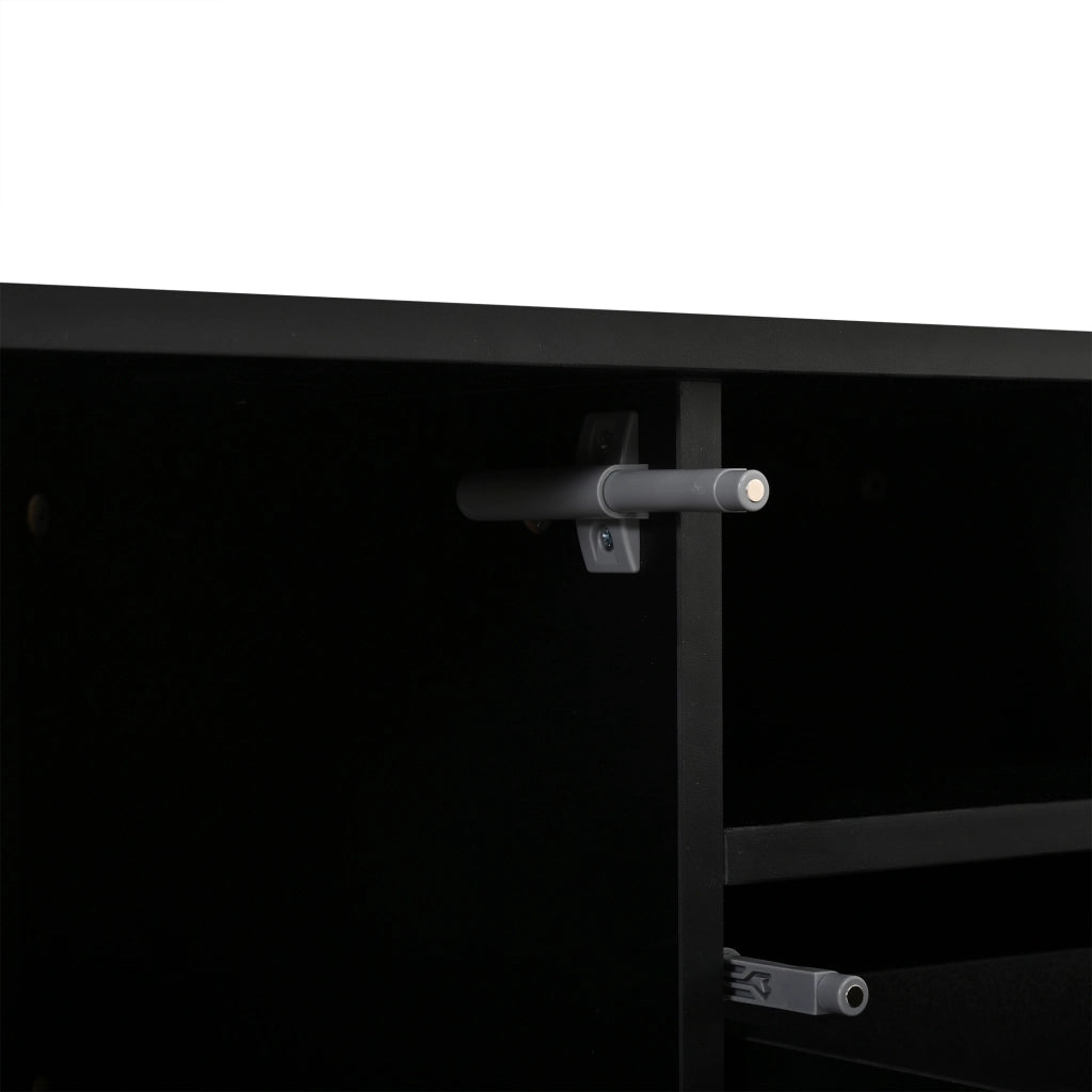 Mobile porta TV moderno con 2 cassetti e 2 ante, per soggiorno, in truciolato, nero e effetto legno, 180 × 40 × 45 cm