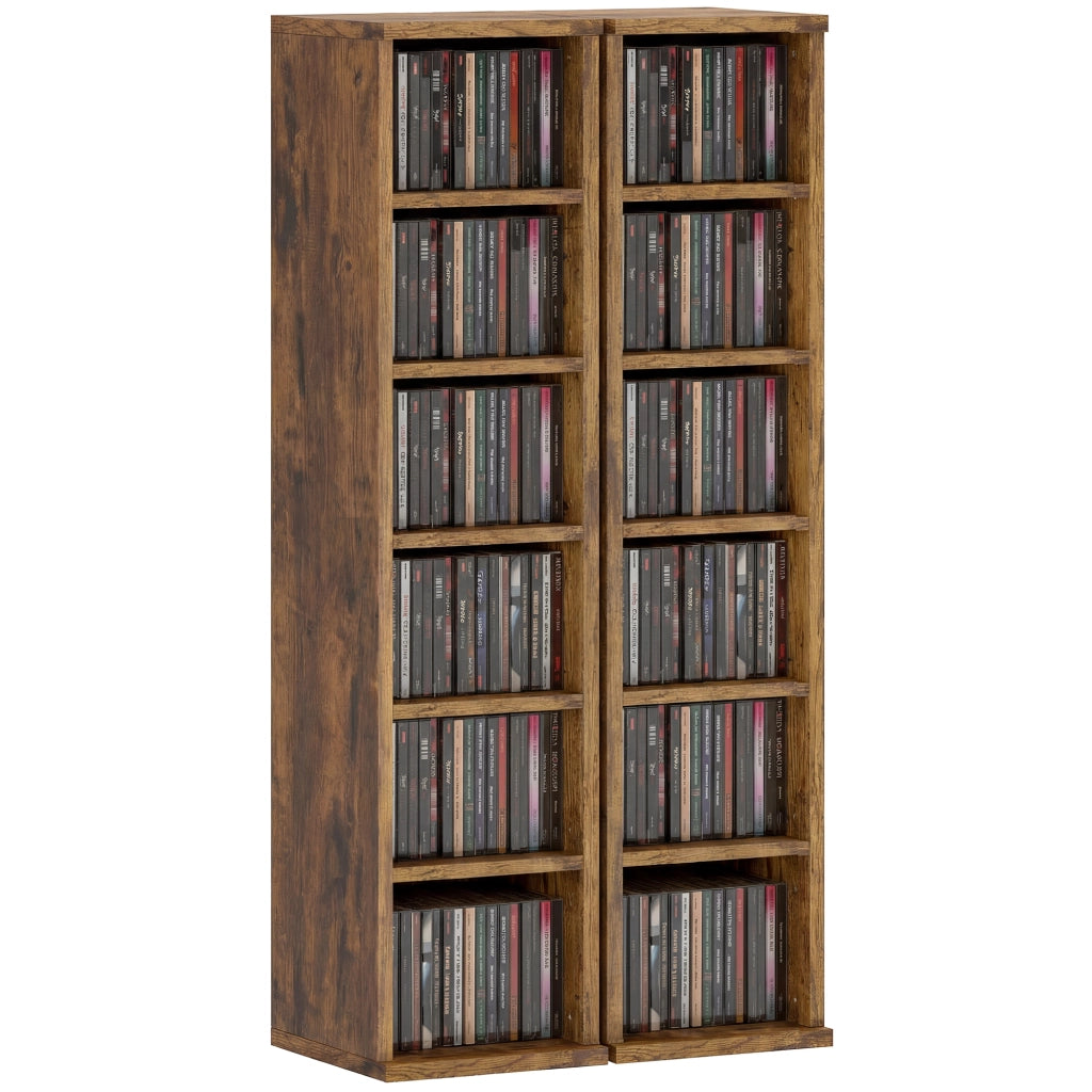 Set 2 Mobili Porta CD con Ripiani Regolabili per 204 CD in Legno, 21x22.5x88.5 cm, Marrone Rustico