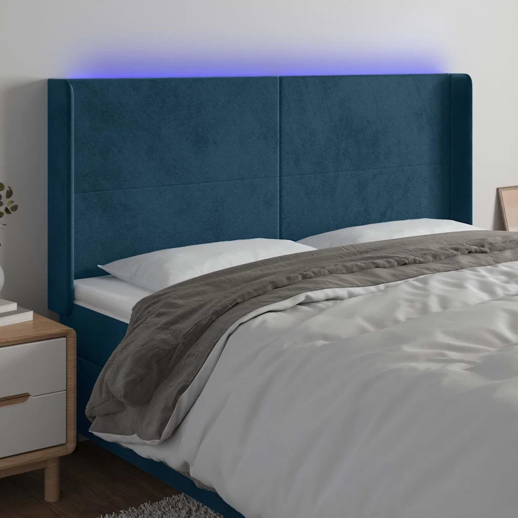 Testiera a LED Blu Scuro 163x16x118/128 cm in Velluto 3123826