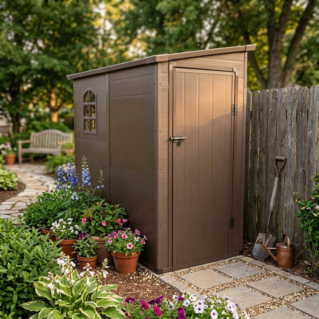 Casetta Porta Attrezzi da Giardino in Plastica cm 111x191x194 - REX