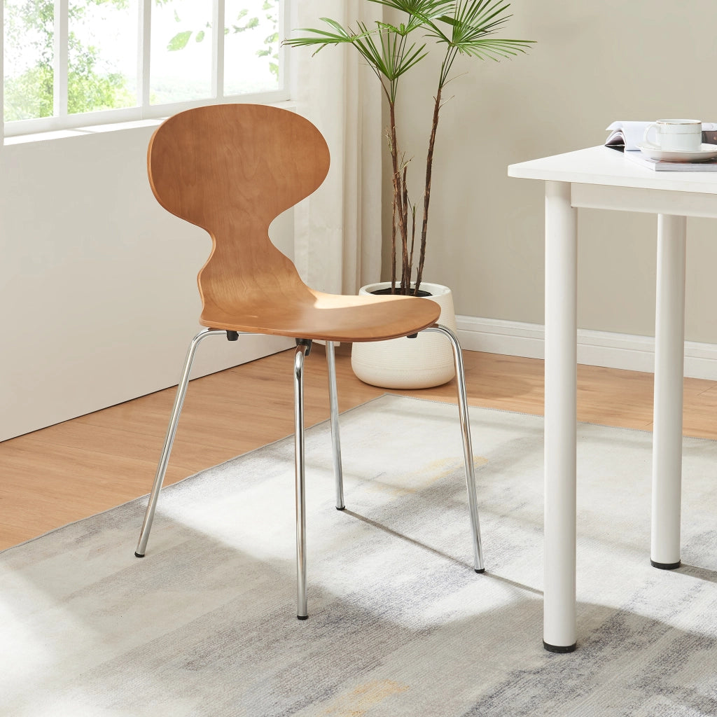 Set Kil di 4 Sedie Impilabili da Sala Pranzo - Effetto Noce / Cromato [en.casa]