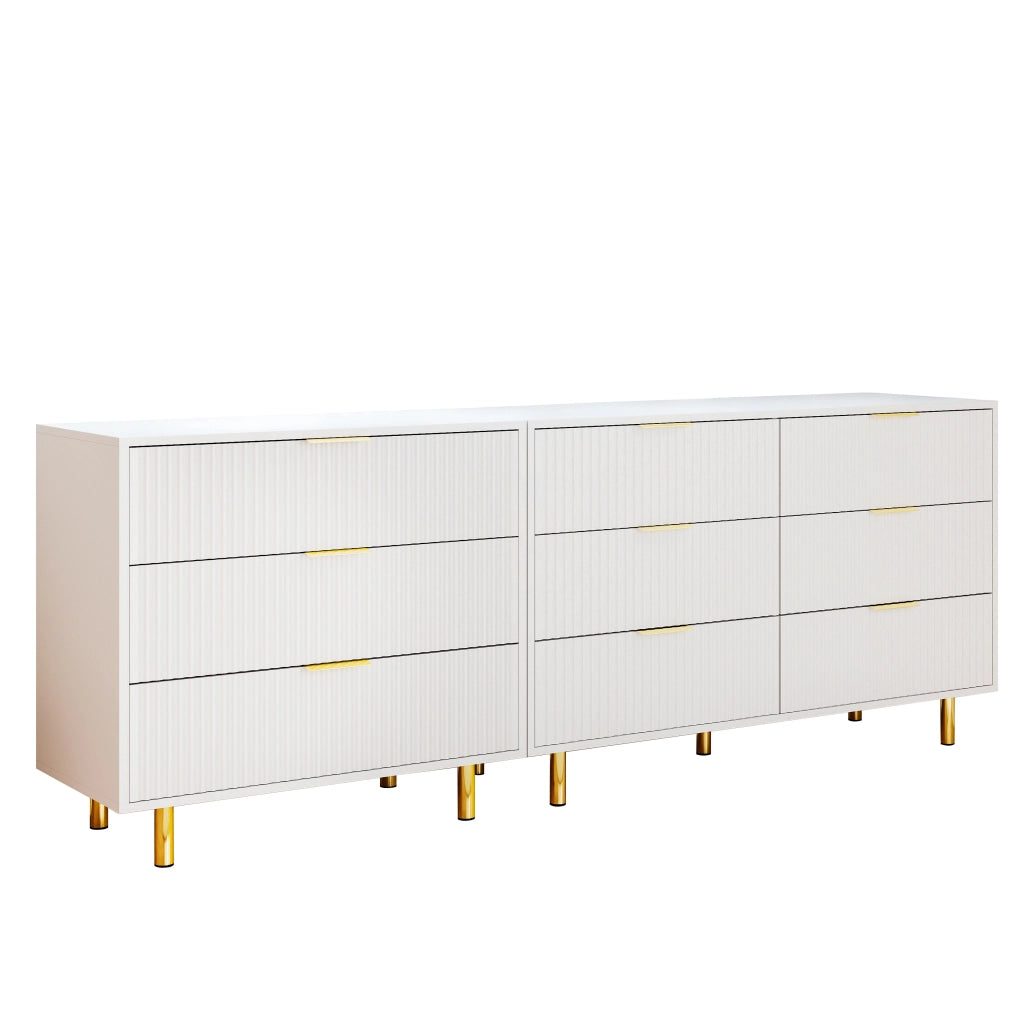 Cassettiera Modulare con 9 Cassetti e Sideboard ¨C Xylo ¨C Bianco e Oro, 200x72x40 cm