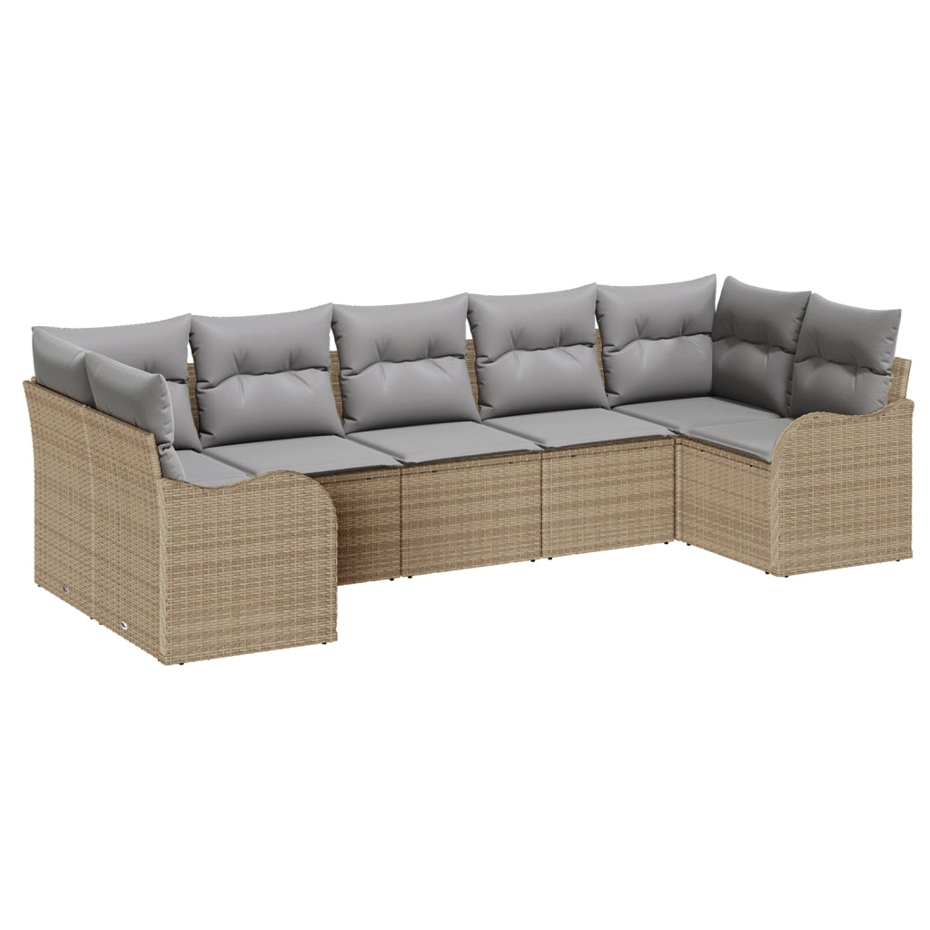 Set di Divani da Giardino  7 Pezzi con Cuscini Beige in Polirattan