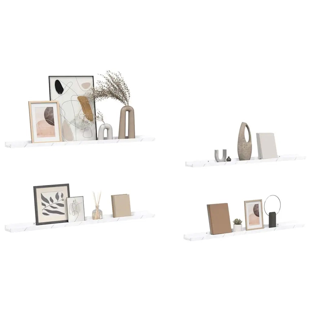 4 pz Scaffale da parete | Ripiano a parete | Mensola a parete Marmo Bianco 100 x 9 x 3 cm