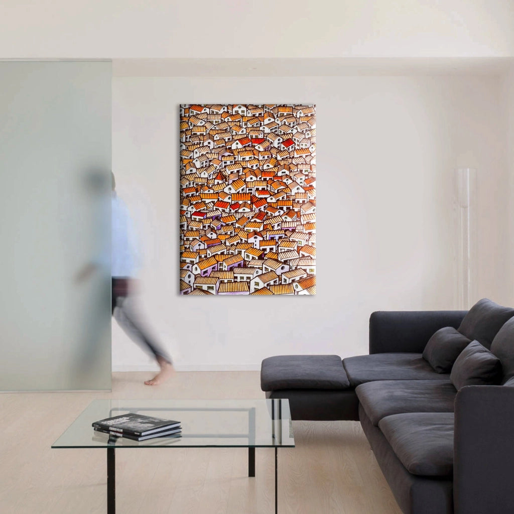VILLAGE - Quadro stampato su Canvas e montato su telaio in legno Misura: 100x140 cm