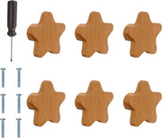 6 pezzi di maniglie di carico a forma di stella in legno - per casa, cucina, camera da letto, armadio