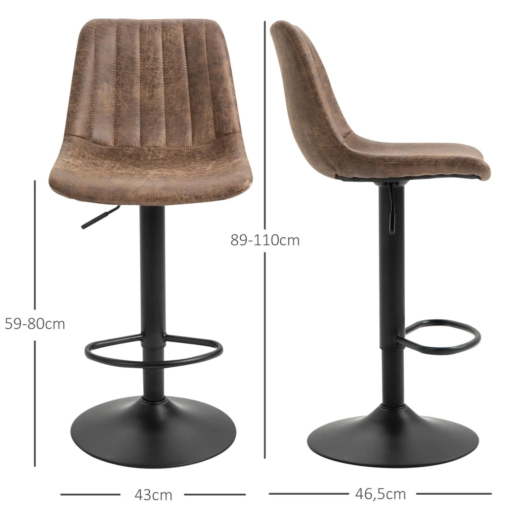 Set 2 sgabelli da bar regolabili in altezza con poggiapiedi, marrone, design retrò, 43 x 46,5 x 89-110 cm
