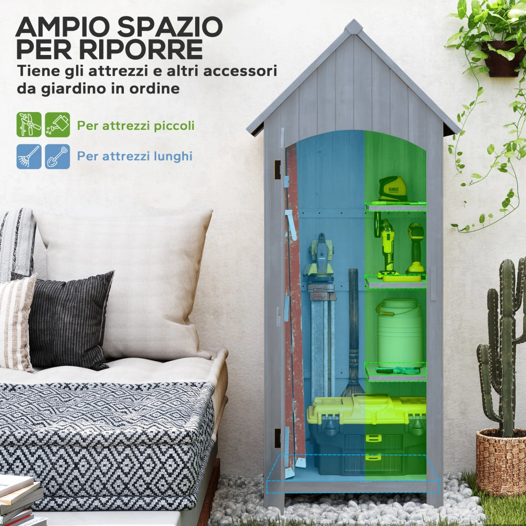Casetta Porta Attrezzi 77,5x54,2x179,5 cm a 3 Mensole con Tetto Impermeabile in Bitume in Legno Grigio