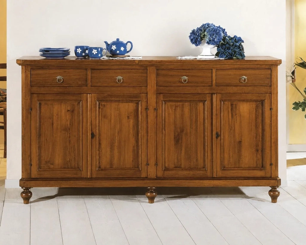 Credenza 4 porte 4 cassetti legno grezzo 198x50x107 (1620) - Mobili 2G