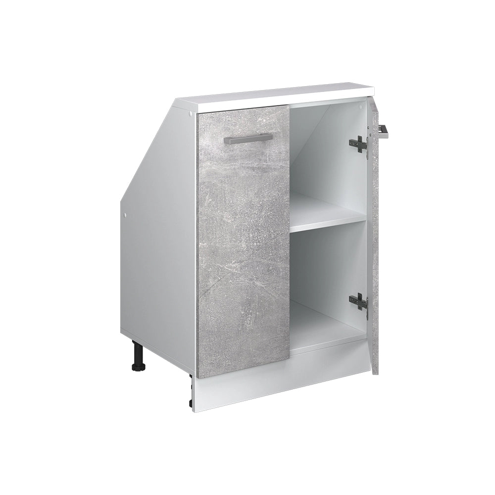 Mobile cucina sottotetto R-Line Calcestruzzo/Bianco 60 cm con 2 porte Vicco