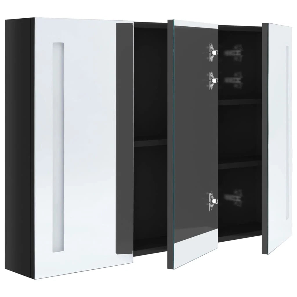 Mobile da bagno con specchio LED 89 x 14 x 62 cm nero lucido 02_0006576