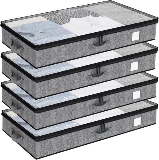 4 Pacchi di Cassetti di Stoccaggio per Sotto Letto - Profilo Basso di Cassetti di Stoccaggio per Abbigliamento con Pareti Lateralmente Robuste e Base, Altezza Inferiore a 10cm