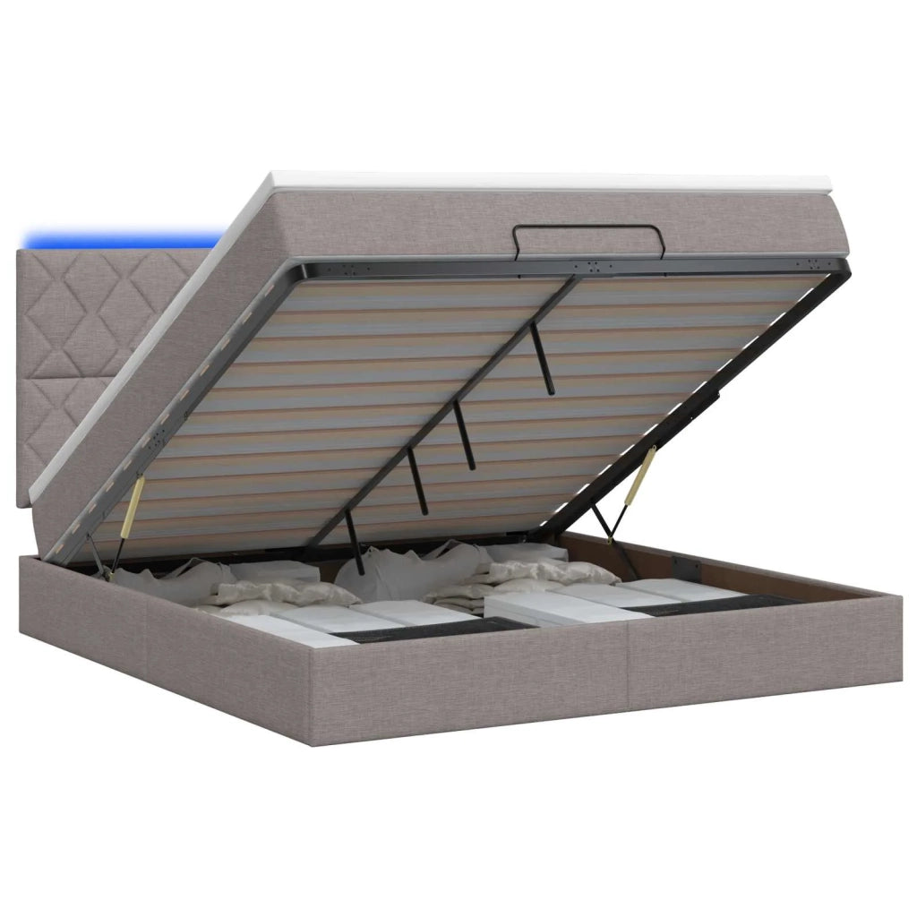 Letto Ottomano con Materasso e LED Tortora 140 x 190 cm Tessuto 3458156