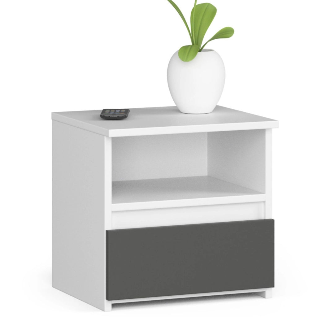 Comodino AKORD CL1 Bianca 40 cm 1 cassetto inserto frontale Grigio Grafite 40x35x40 cm