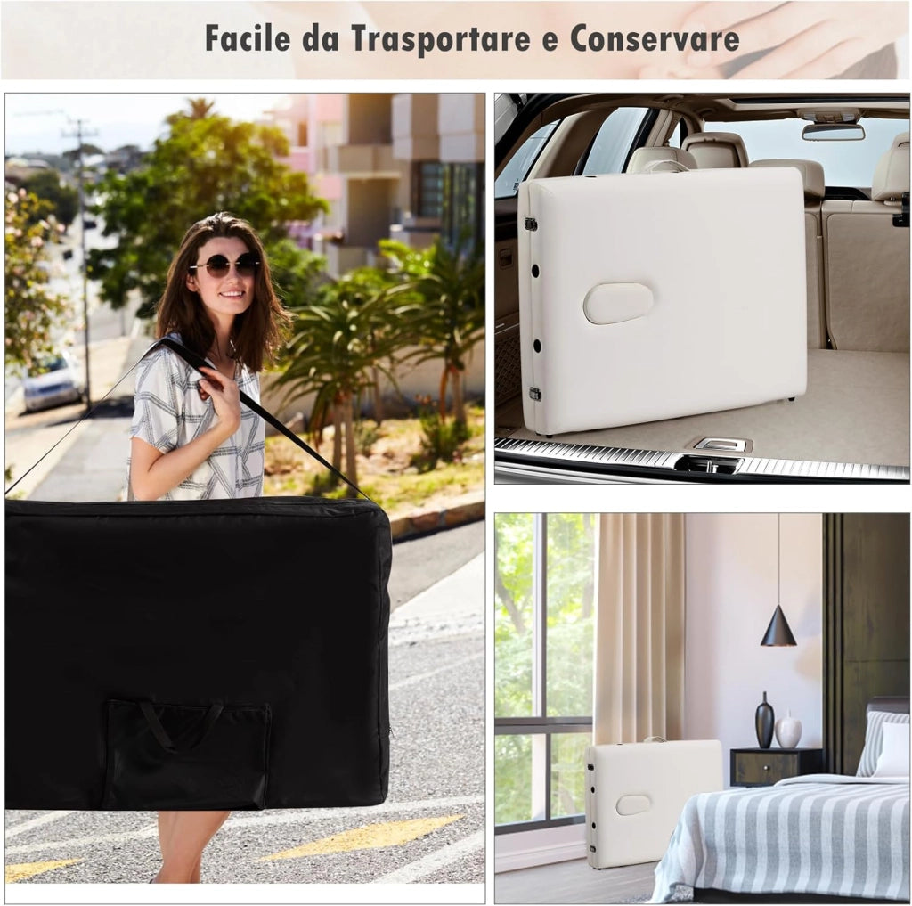 Lettino da Massaggio Pieghevole e Portatile, con Telaio in Alluminio, Regolabile in Altezza, Poggiatesta e Braccioli Removibili e Borsa, Portata 250 kg, 213 x 70 x 59-80 cm