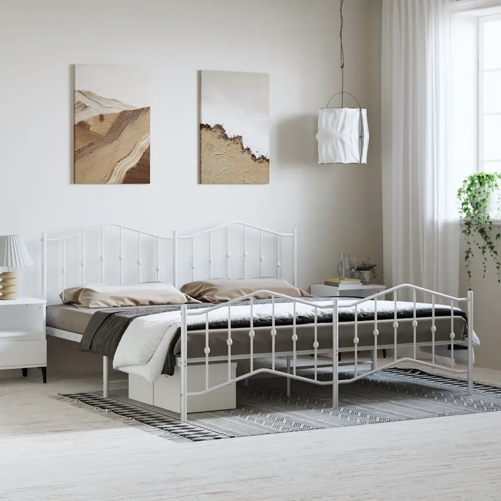 Giroletto con Testiera e Pediera Metallo Bianco 183x213 cm 373861