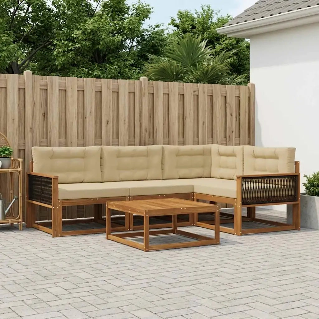 Set di divani da esterno con cuscino 5 pcs Naturale e Beige