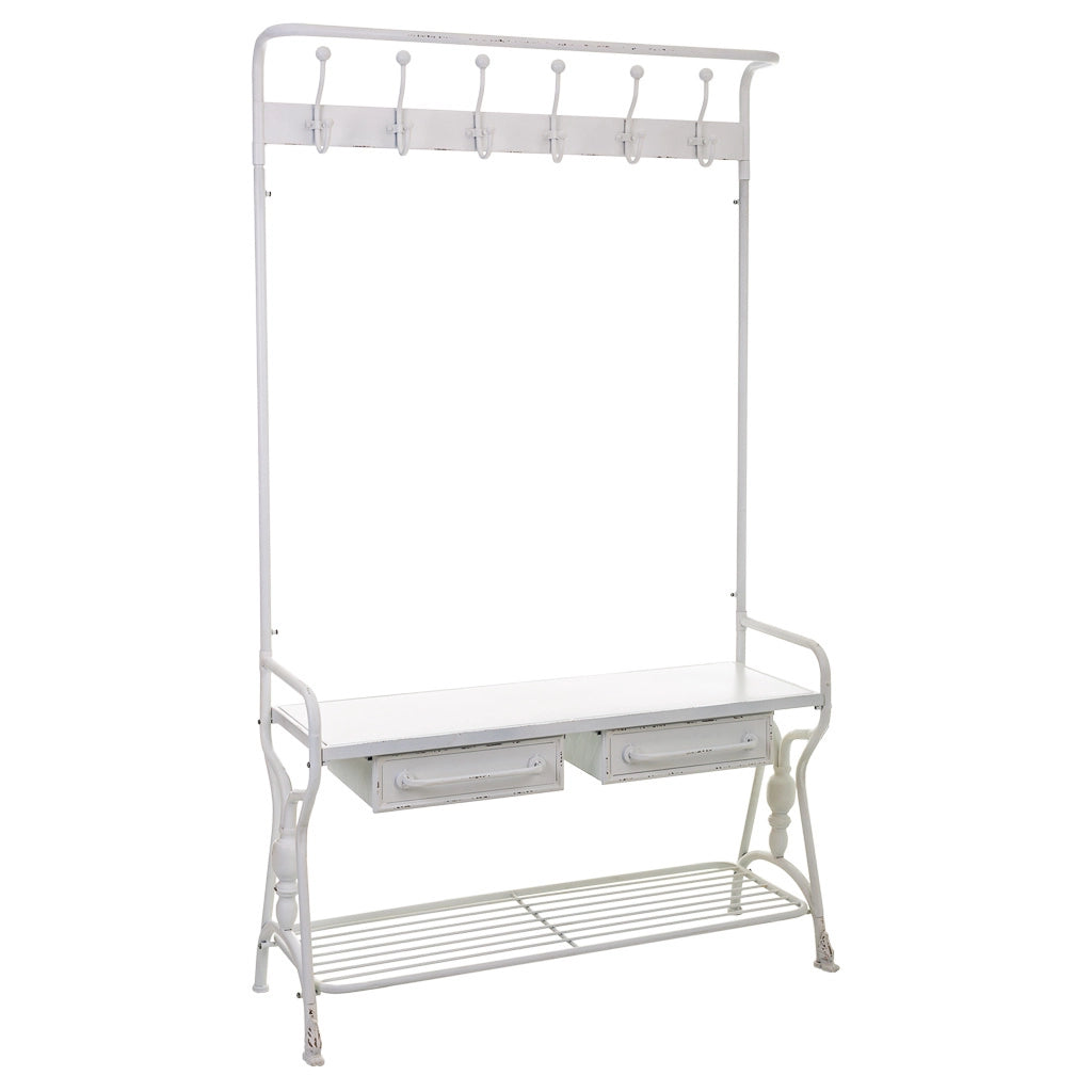 Mobile da ingresso con appendiabiti in metallo bianco 104x39x183h