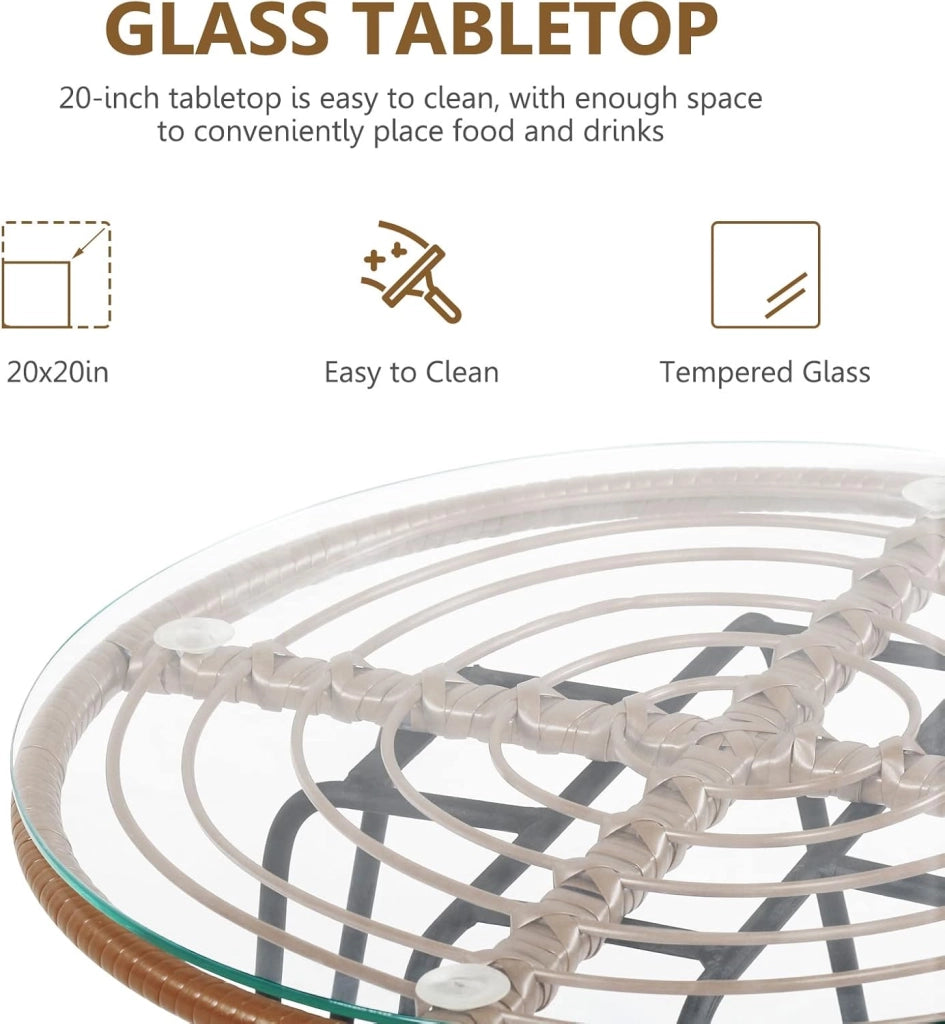 Set di Bistro di Conversazione per Patio, Set di Mobili in Rattan 3 Pezzi con Tavolo Rotondo & 2 Poltrone con Cuscini per Patio, Giardino, Terrazza, Balcone
