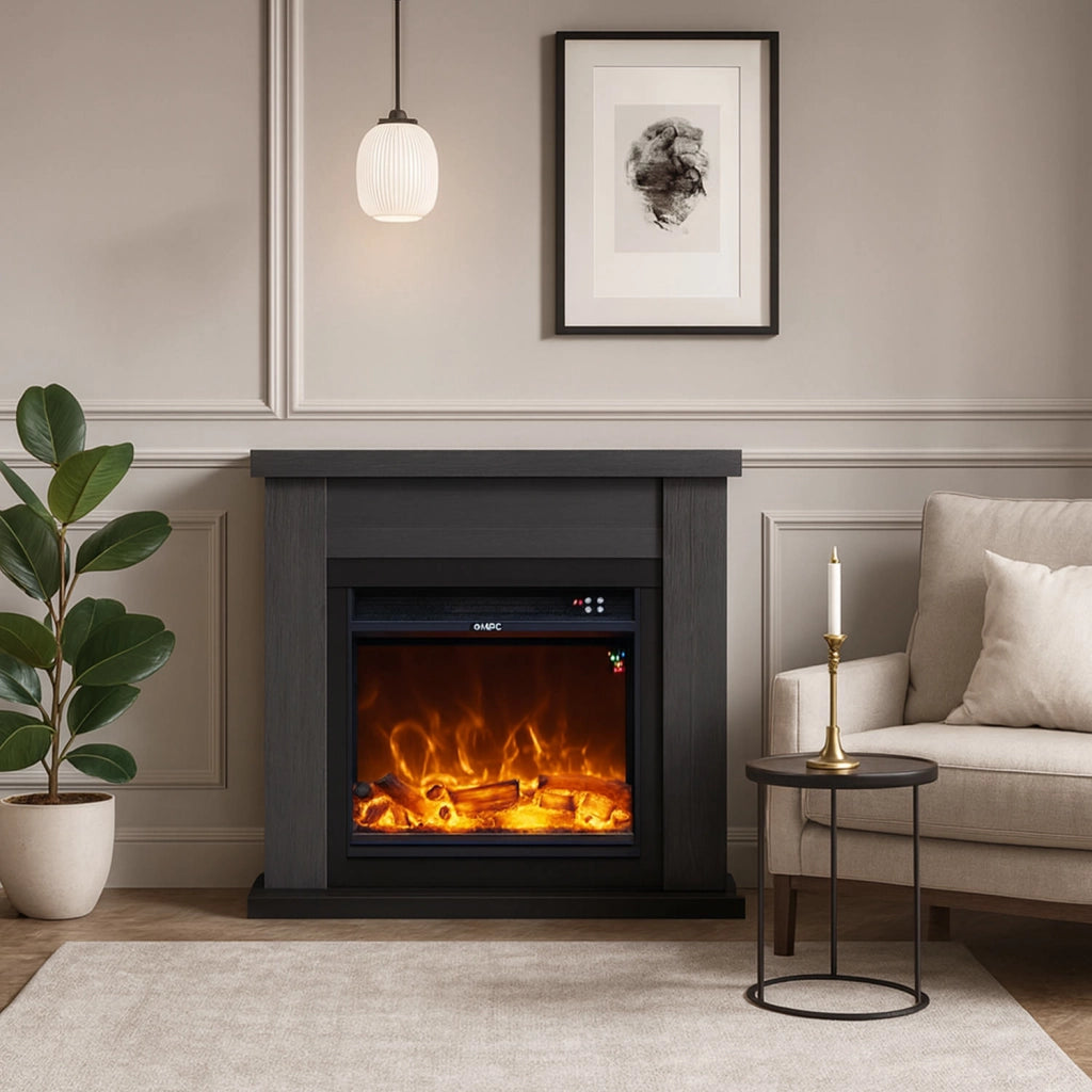 Caminetto Fuego Paolo Gris 1500w a Parete Con Cornice Telecomando e Bruciatore 1500w Grigio Scuro