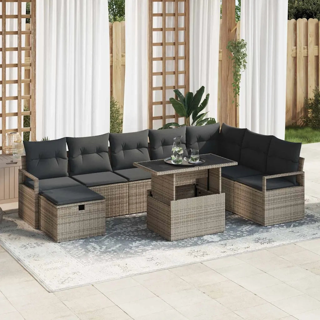Set Divano da Giardino con cuscino 9 pcs Grigio Poly Rattan 3361148