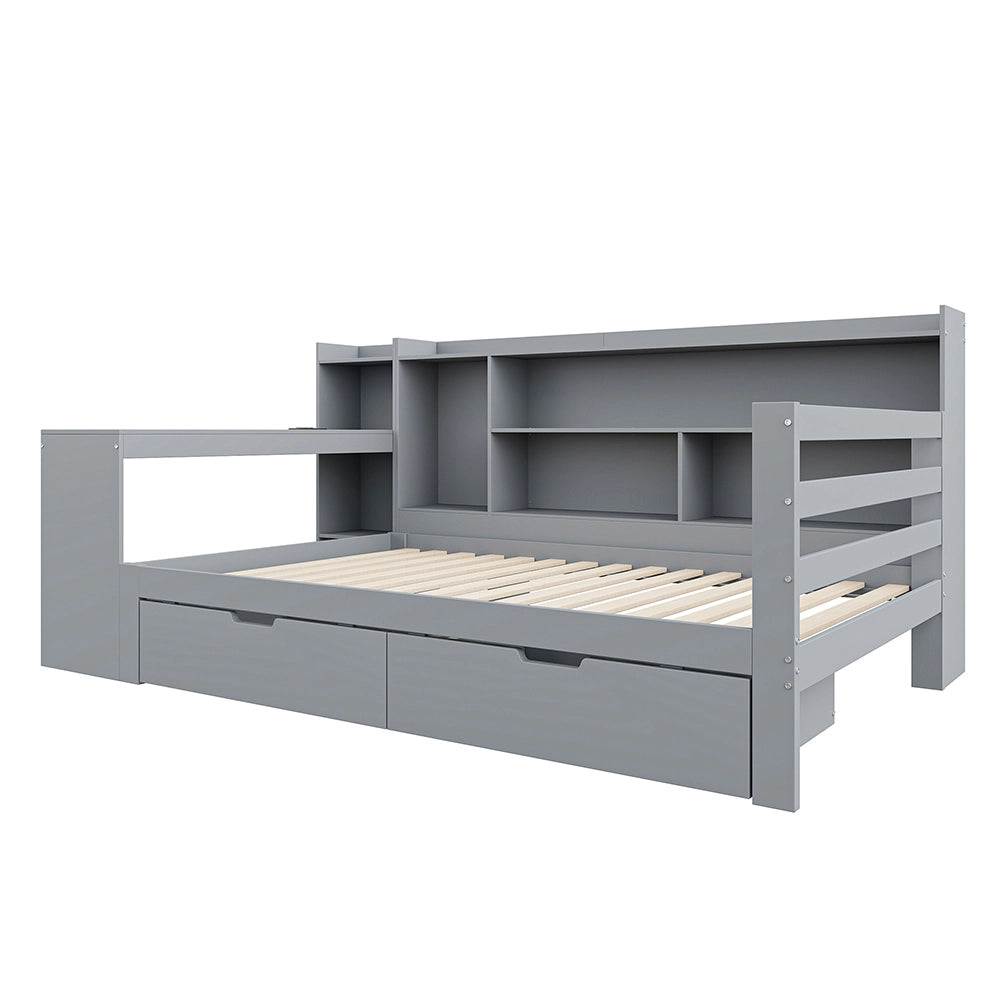 Divano letto-Xylo-90x200 cm-scrivania, scaffali, grigio
