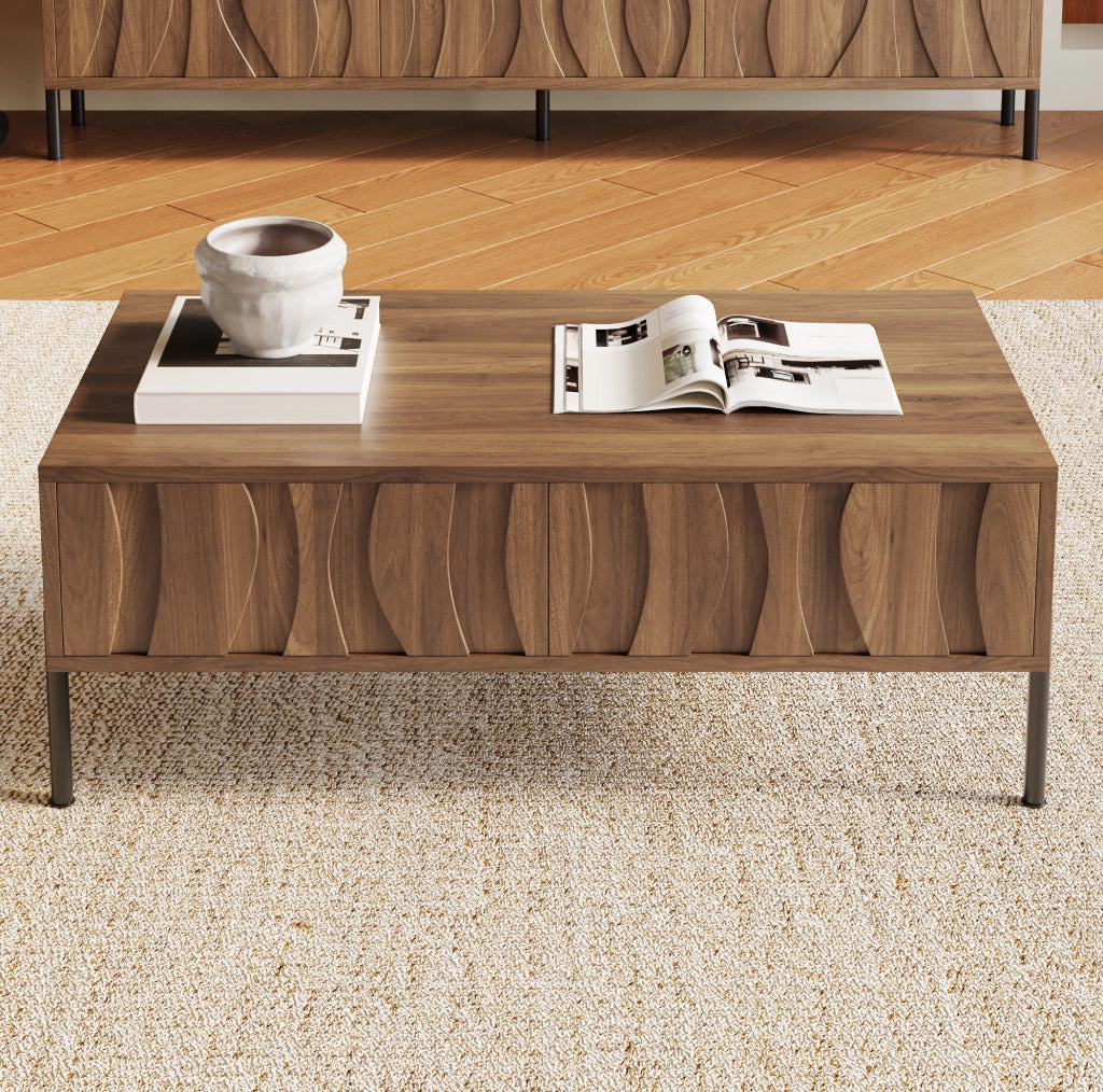 Tavolino da caffè retrò con 2 cassetti; 105x55x41 cm; naturale; in MDF e truciolare