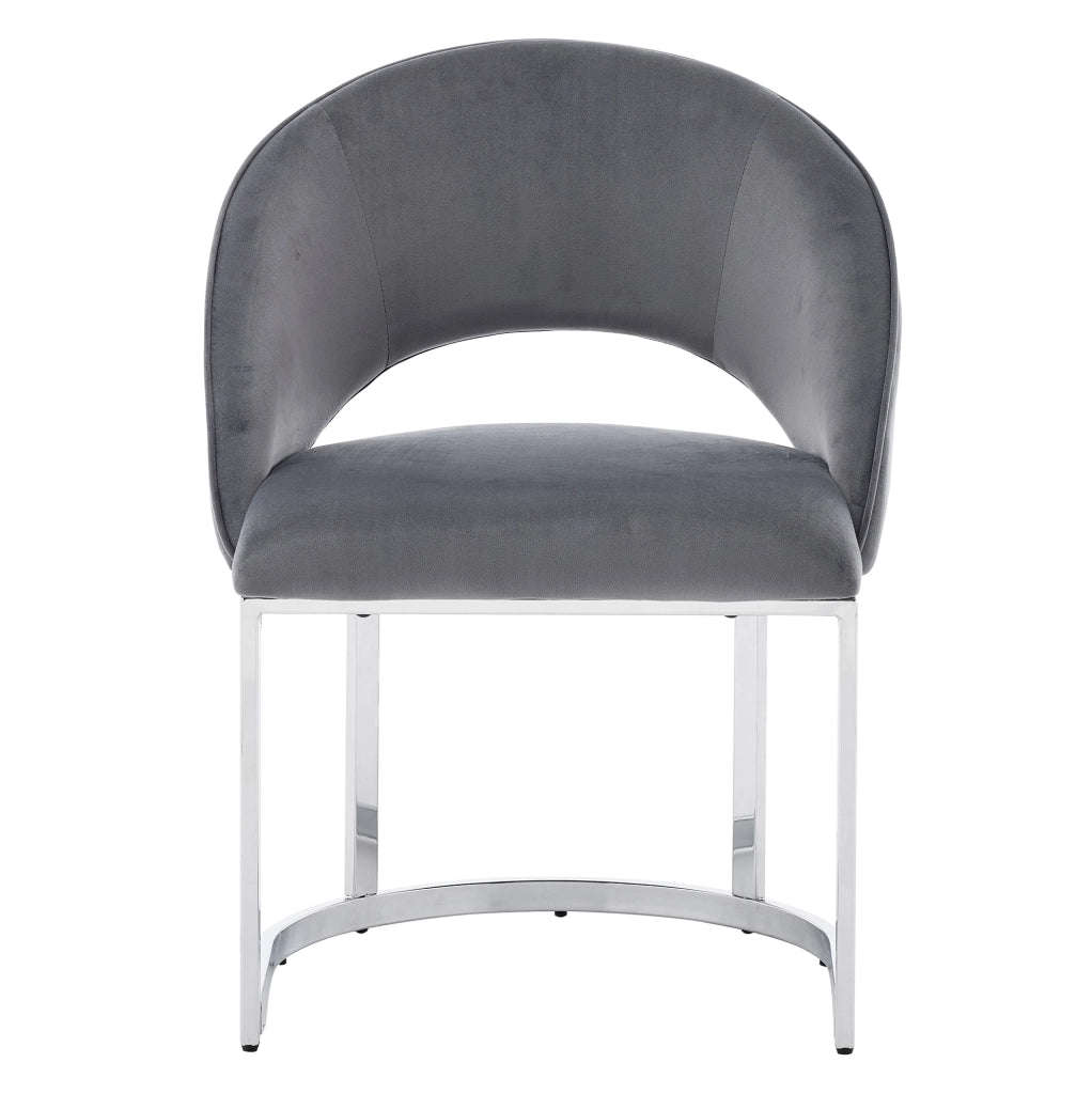 Set di 4 sedie da pranzo 59x56x80 cm in velluto; schienale curvo; gambe in metallo; grigio e argento