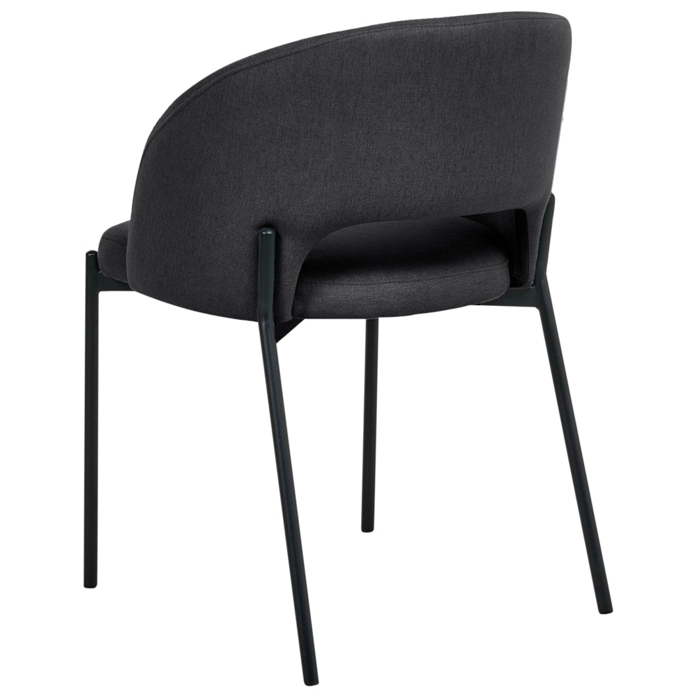 Set di 2 sedie da pranzo tessuto nero e metallo braccioli e schienale con apertura moderna industriale