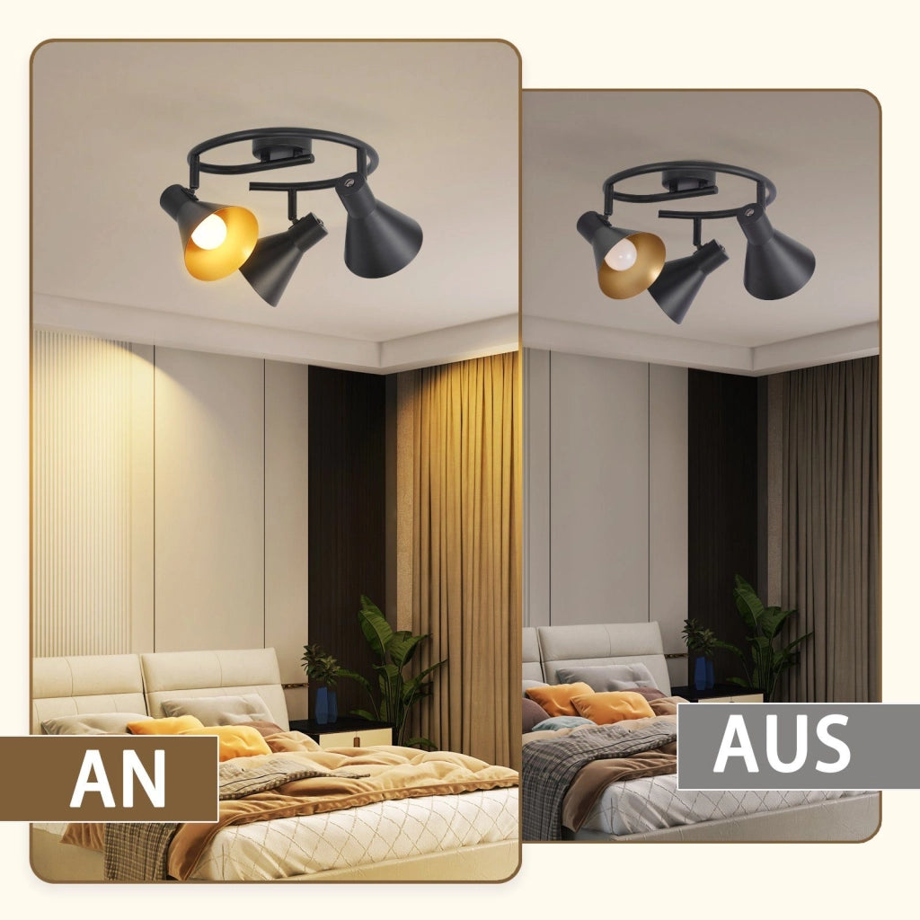 ZMH Faretto da soffitto neri E14 girevoli 350° stile industriale retrò metallo per cucina camera letto corridoio