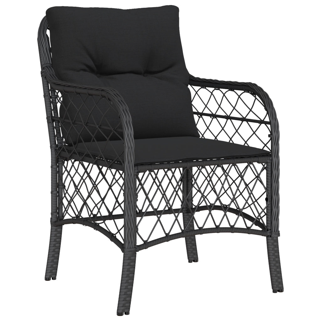 Set da Pranzo da Giardino 9 Pezzi con Cuscini Nero Polyrattan