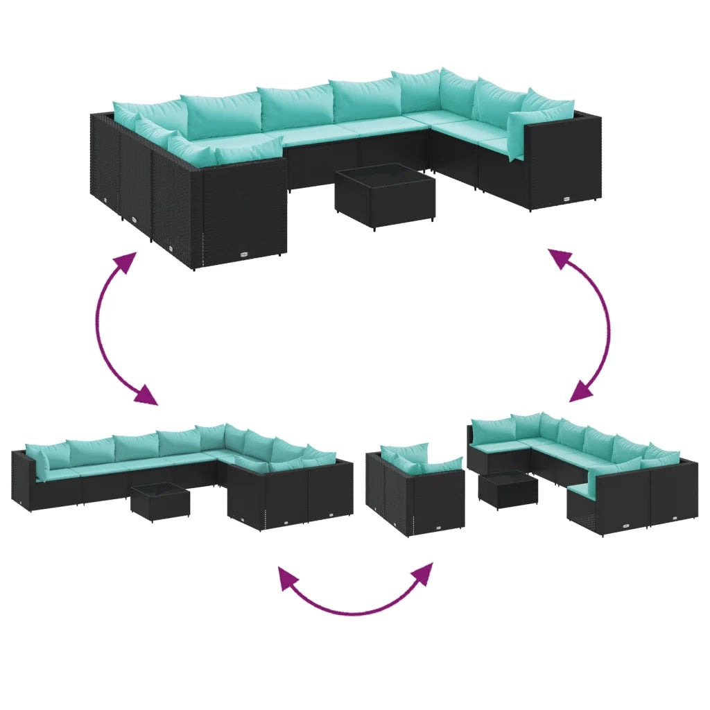 Set Divani da Giardino 10pz con Cuscini in Polyrattan Nero 3308324