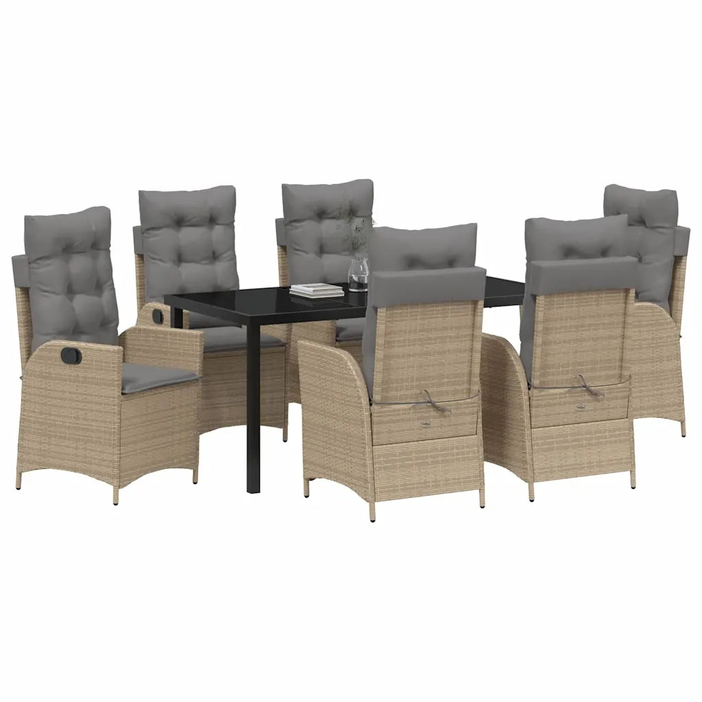 Set da Pranzo per Giardino con cuscino 7 pcs Beige polyrattan 3380516