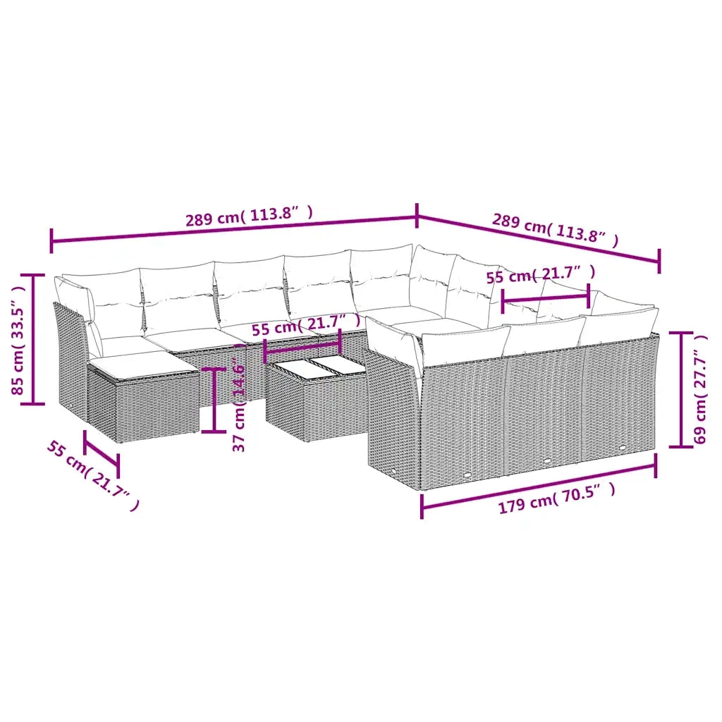 Set Divani da Giardino 13 pz con Cuscini Marrone in Polyrattan 3218643