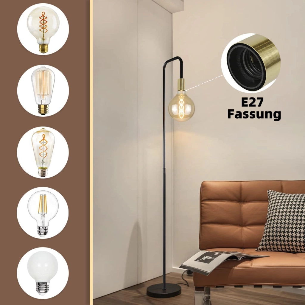 ZMH Lampada da terra nero dorato E27 stile retrò industriale con interruttore a pedale senza lampadina