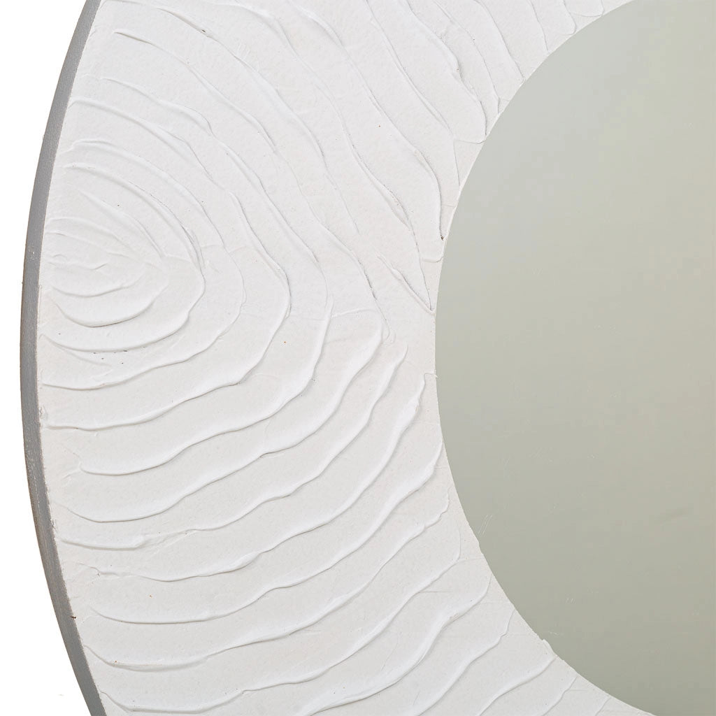 Specchio rotondo in legno con rilievo bianco d80x2h