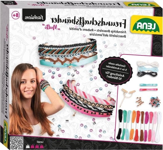 Set di confezioni per amici - 2 nastri di stoffa - 8 fili di seta - 140 perle - set di chiusure - adatto da 8 anni - set completo - istruzioni - dieci 5-in-1 - multicolore