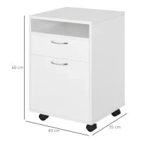 Schedario da Ufficio con Cassetto, Armadietto, Ruote a Freno e Ripiano Aperto, Cassettiera Ufficio per Lettera/Legale/Formato A4, Armadio Verticale per Studio, 40x35x60 cm, Bianco