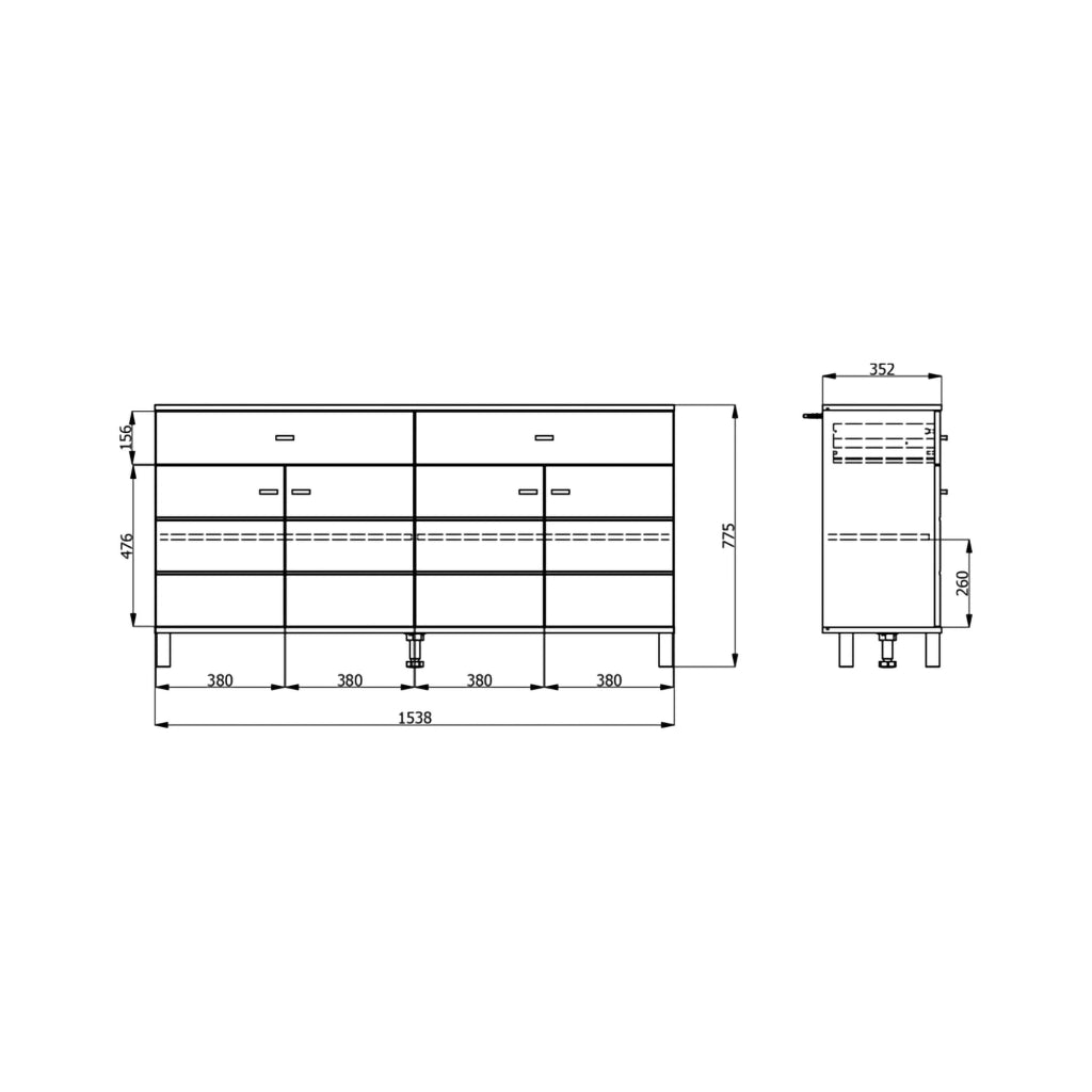 Madia Barich, Credenza 2 Cassetti, 154x35x78h cm Marrone Rovere Nodi